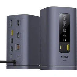 11v1 Baseus Spacemate 100W dokovacia stanica 2xUSB-C, 4xUSB, 3xHDMI, 1xRJ45, 3,5mm jack sivá
