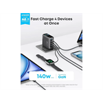 140W sieťová nabíjačka Anker, 3xUSB-C, 1x USB-A, šedá
