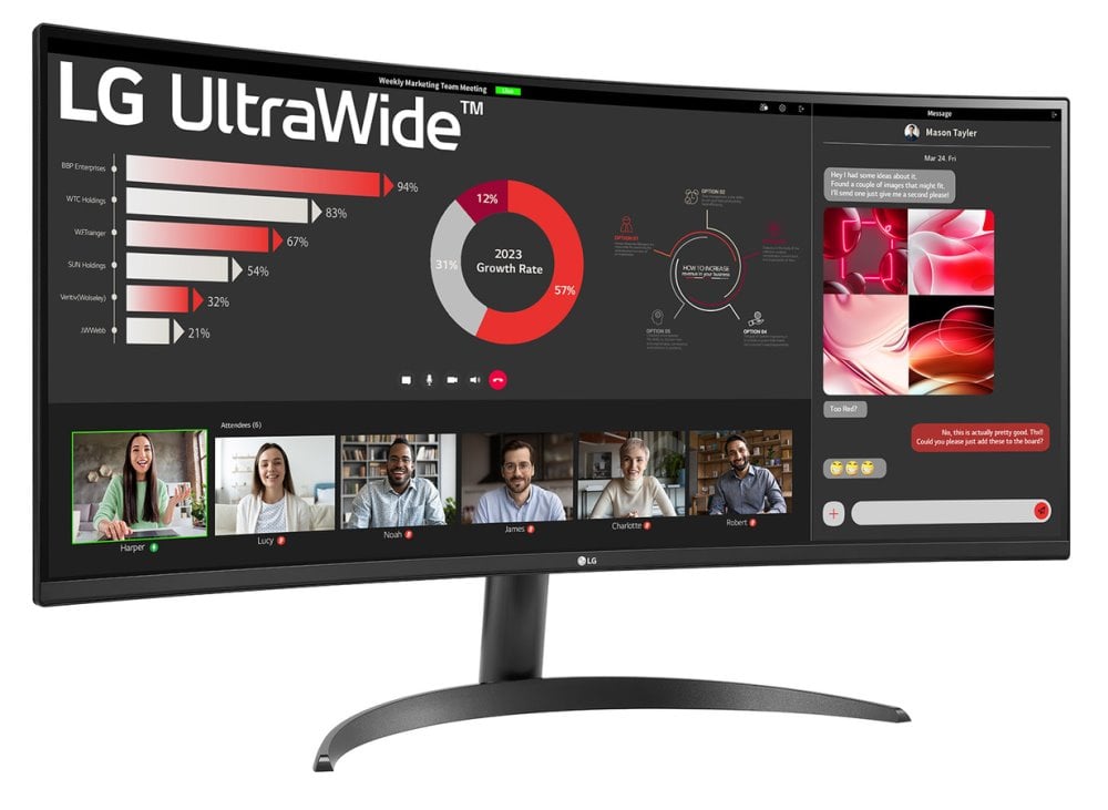 34" LG monitor 34WR50QK-B prohnutý