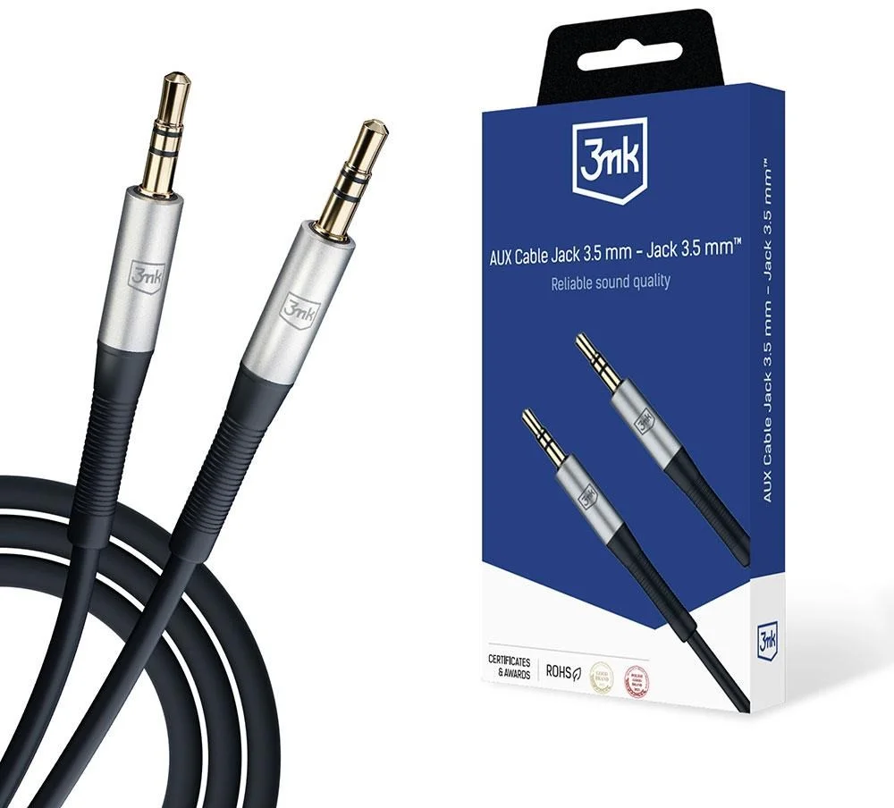 3mk audio kábel - AUX kábel Jack 3,5 mm - Jack 3,5 mm, dĺžka 1 m, čierny
