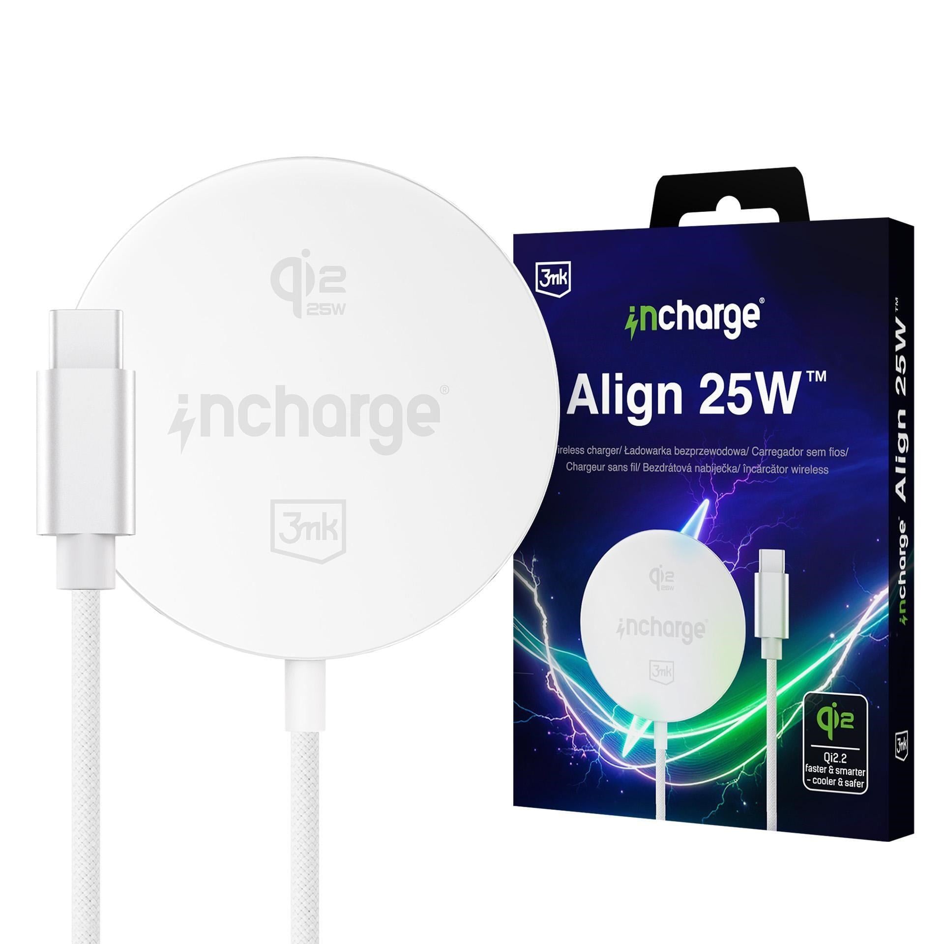 3mk bezdrátová nabíječka InCharge Align Qi2.,2 25W pro Apple, bílá