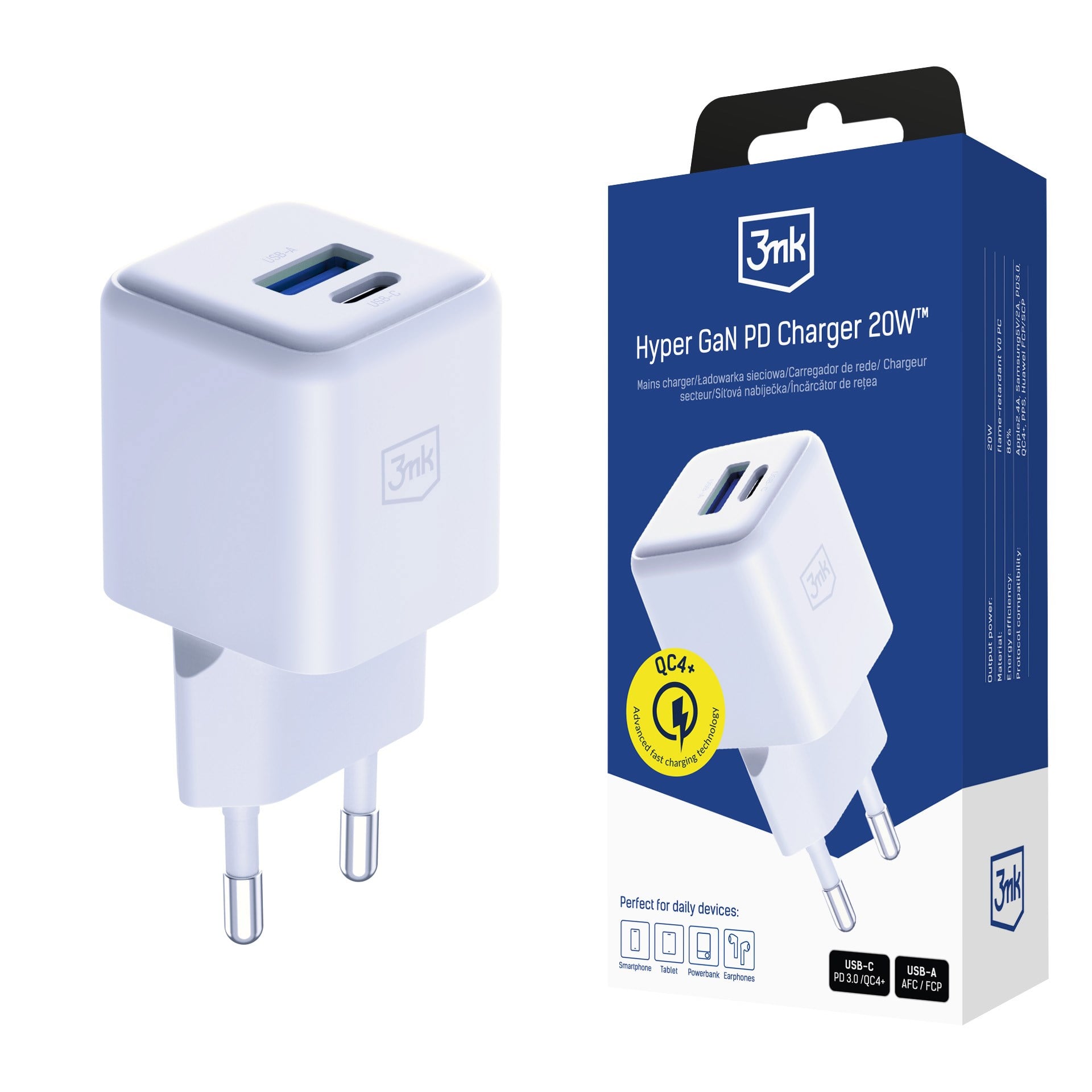 3mk Hyper GaN Charger 20W, bílá