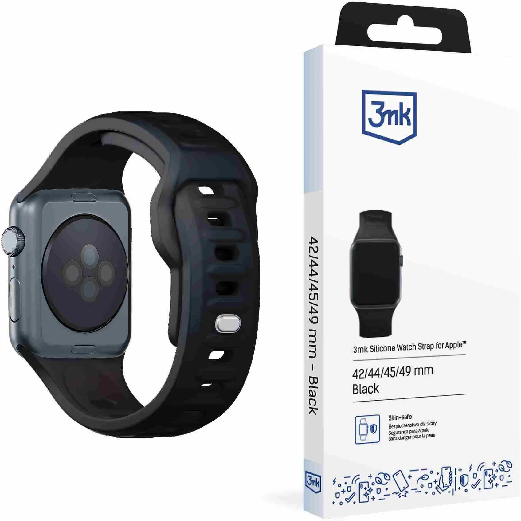 3mk Náramok na hodinky Apple 42/44/45/49 Čierny