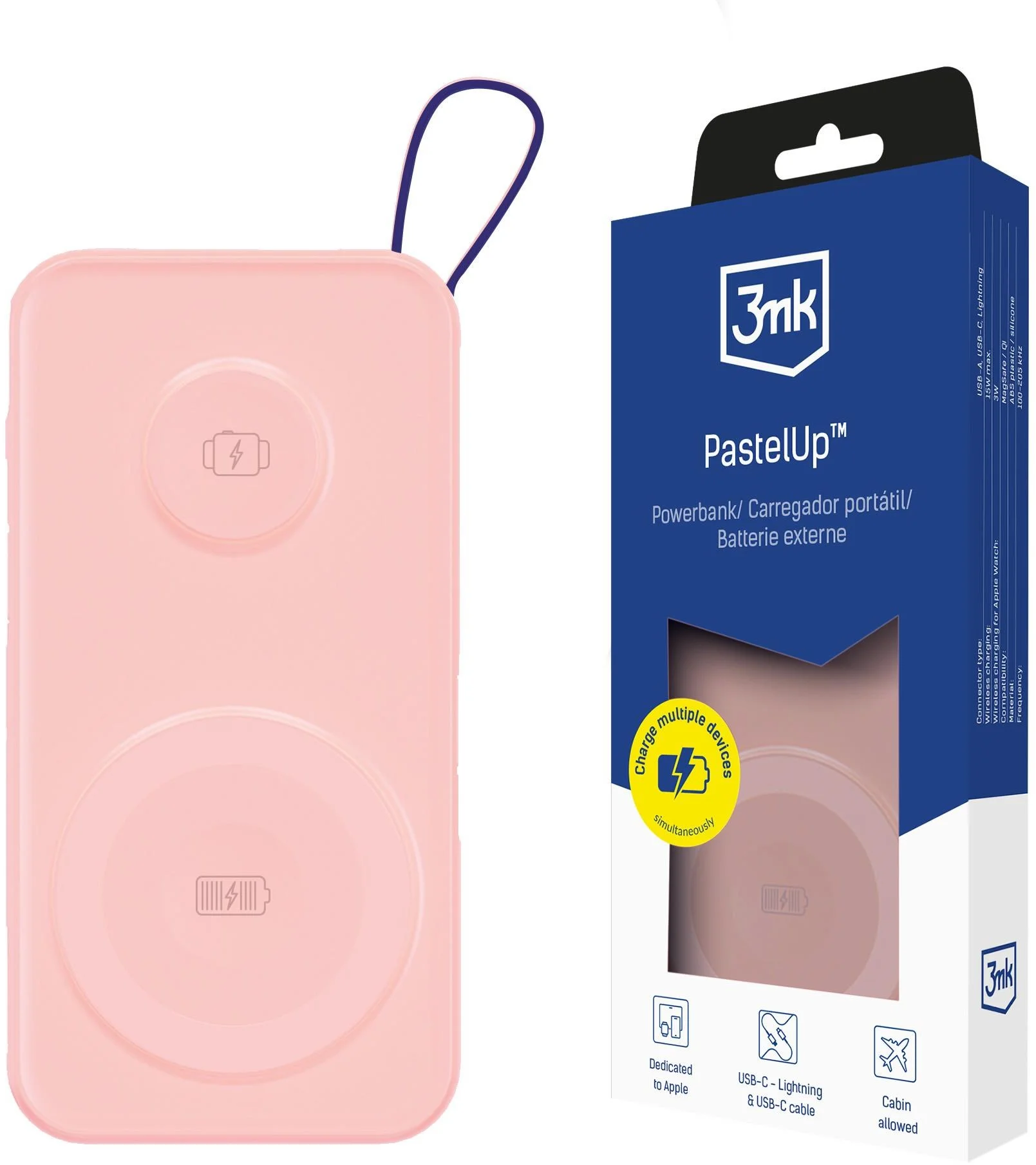 3mk PastelUp Powerbank 10000 mAh ružová