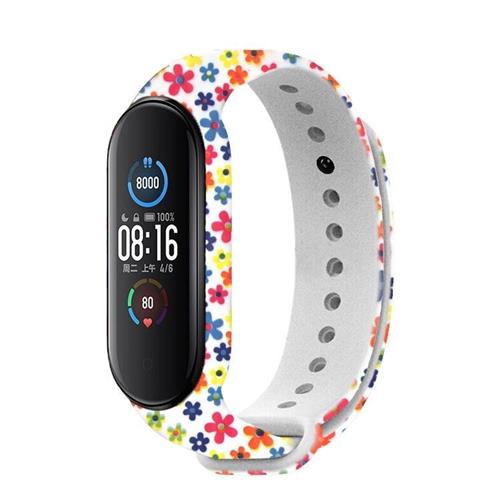 Rhinotech řemínek pro Xiaomi Mi Band 6 bílá - motiv květy
