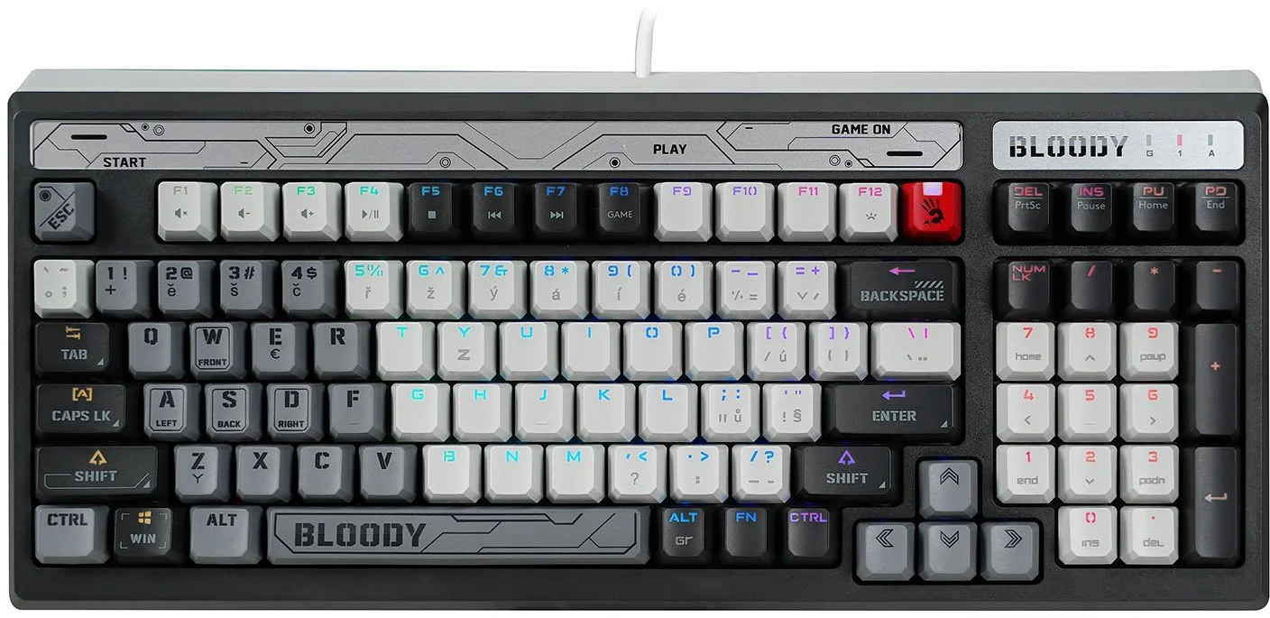 A4Tech Bloody B950, CZ/SK, hnedý spínač, sivá farba