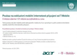 ACER kupon ACER - T-Mobile internetové připojení 3měsíce zdarma