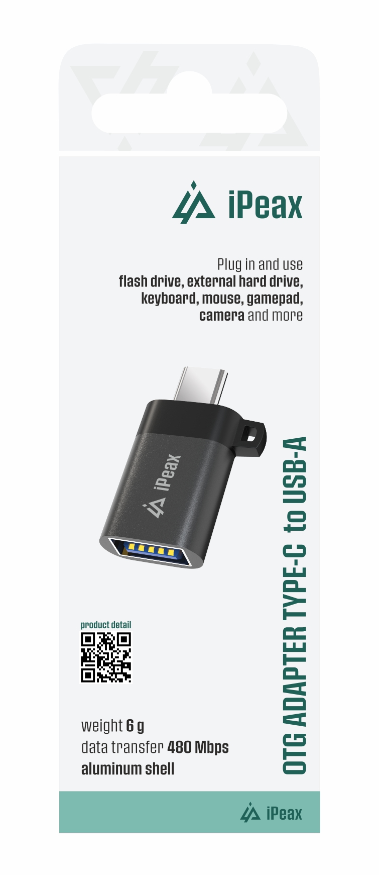ADAPTÉR iPEAX OTG USB-C / USB-A (samica) ČIERNY