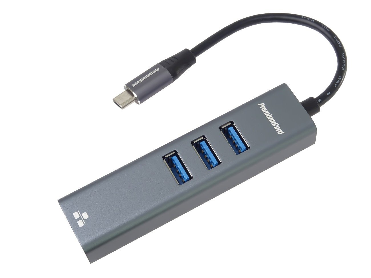 Adaptér PremiumCord USB-C na gigabitový 10/100/1000Mbps + 3x konektor USB3.0