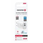 Adaptér Swissten Edge GaN 35 W, biely  