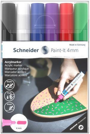 Akrylové fixky SCHNEIDER "Paint-It 320", sada 6 farieb, 4 mm