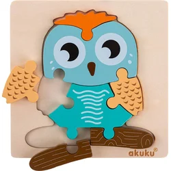 Akuku Dřevěné vkládací puzzle Sovička