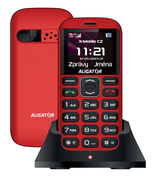 ALIGATOR A720 4G Senior červeno-černý + stolní nabíječka