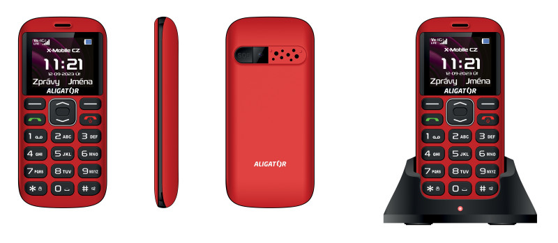 ALIGATOR A720 4G Senior červeno-černý + stolní nabíječka