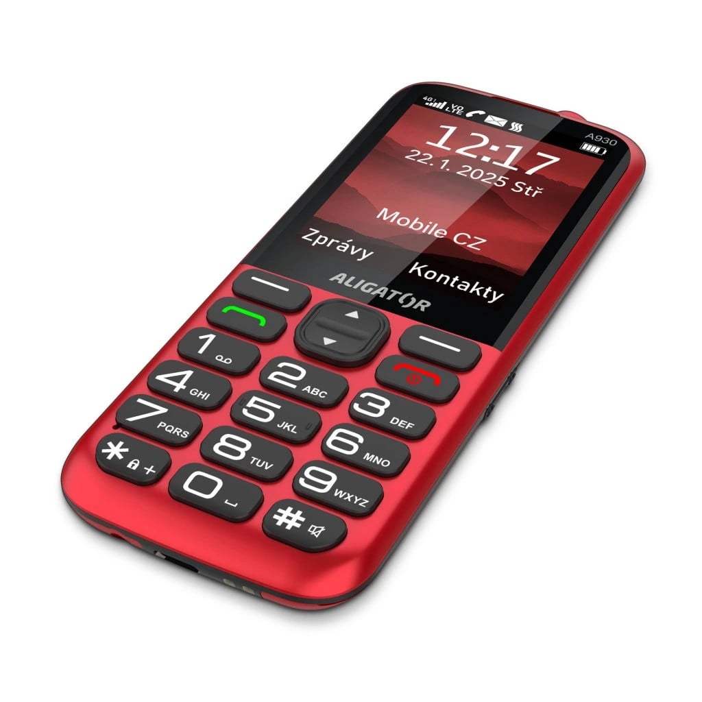 ALIGATOR A930 GPS 4G Senior červený + nabíjací stojan