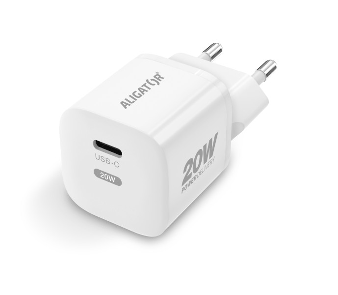 ALIGATOR Mini rýchlonabíjačka, PD 20W, USB-C/bleskový kábel, biela