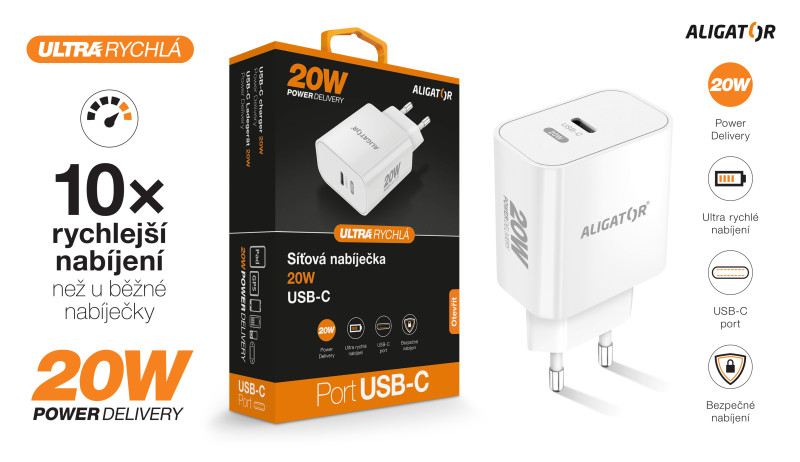 ALIGATOR PD 20W rýchlonabíjačka USB-C, biela