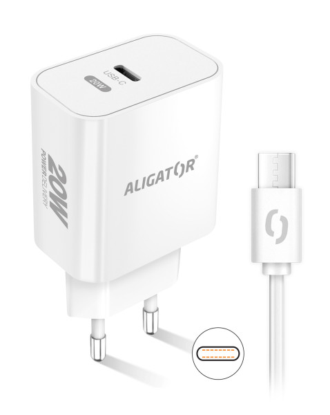 ALIGATOR PD 20W rýchlonabíjačka USB-C, kábel USB-C/USB-C, biela