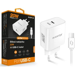 ALIGATOR PD 20W rýchlonabíjačka USB-C, kábel USB-C/USB-C, biela