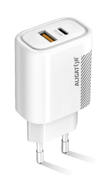 Aligator PD 20W rýchlonabíjačka USB-C + USB, biela