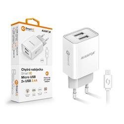 ALIGATOR síťová nabíječka MicroUSB 2xUSB výst. 2,4A, smart IC, bílá