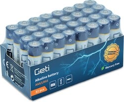 Alkalické batérie AAA (LR03) GETI 1,5 V, 32 ks