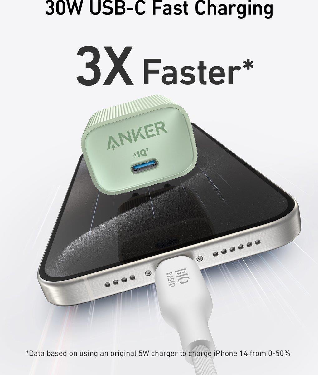 Anker 511 Nano 4 30W nabíjačka USB-C zelená