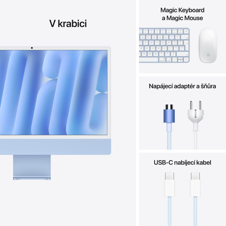 Apple iMac 24" s čipom M4, 8-jadrový CPU/8-jadrový GPU, 16 GB, 256 GB SSD, modrý