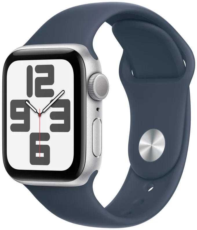 Apple Watch SE 40 mm strieborné hliníkové so športovým remienkom v búrkovo modrej farbe - S/M