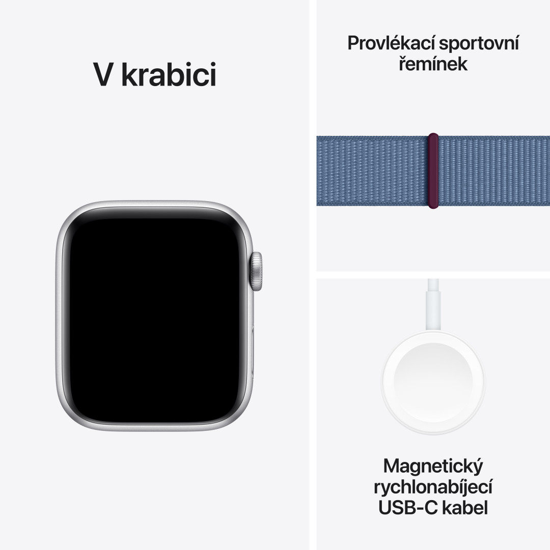Apple Watch SE 40 mm strieborný hliník s ľadovo modrým športovým remienkom
