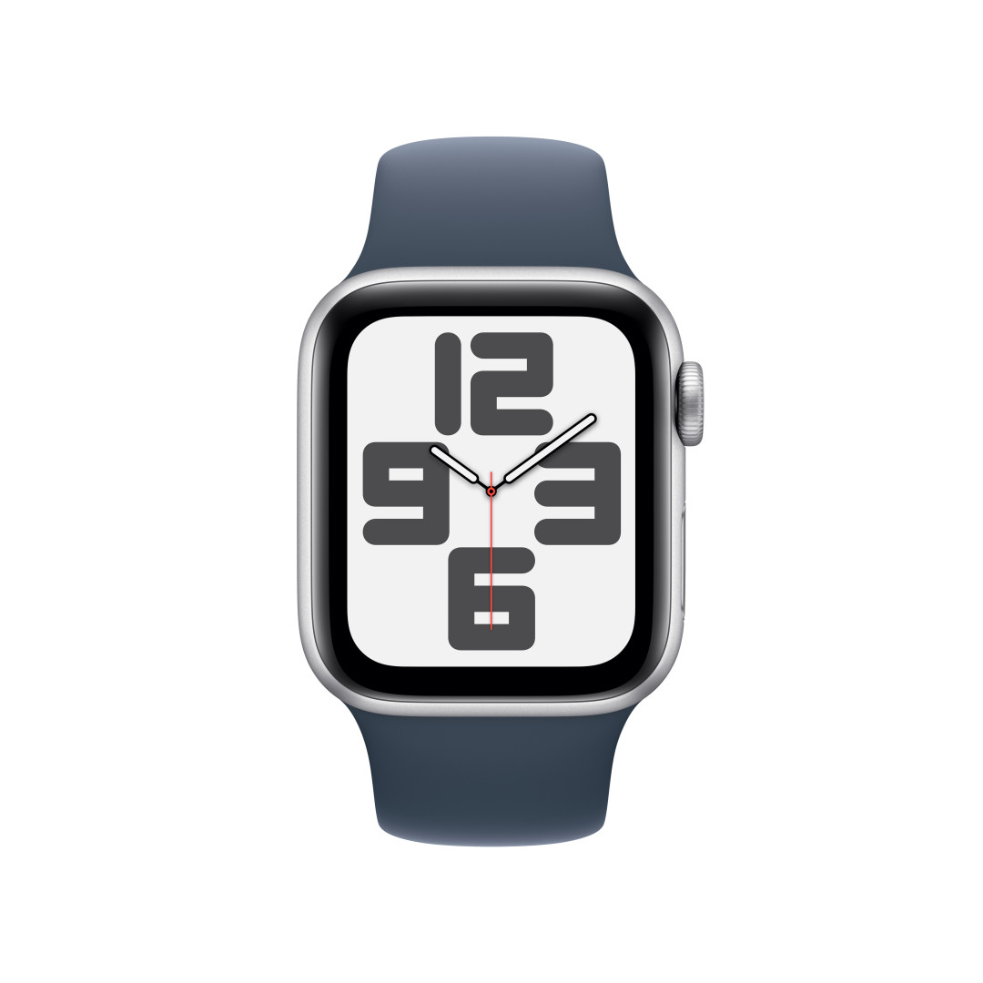 Apple Watch SE 40mm Stříbrný hliník s bouřkově modrým sportovním řemínkem - M/L
