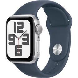 Apple Watch SE Cellular 40mm Stříbrný hliník s bouřkově modrým sportovním řemínkem - M/L