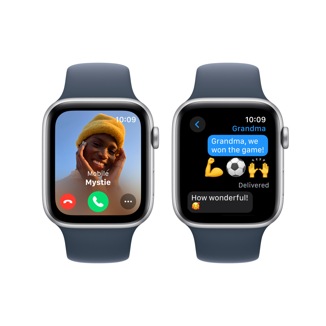 Apple Watch SE Cellular 44mm Stříbrný hliník s bouřkově modrým sportovním řemínkem - S/M