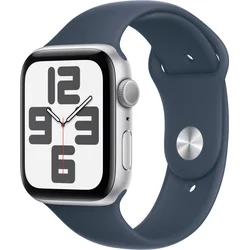 Apple Watch SE Cellular 44mm Stříbrný hliník s bouřkově modrým sportovním řemínkem - S/M