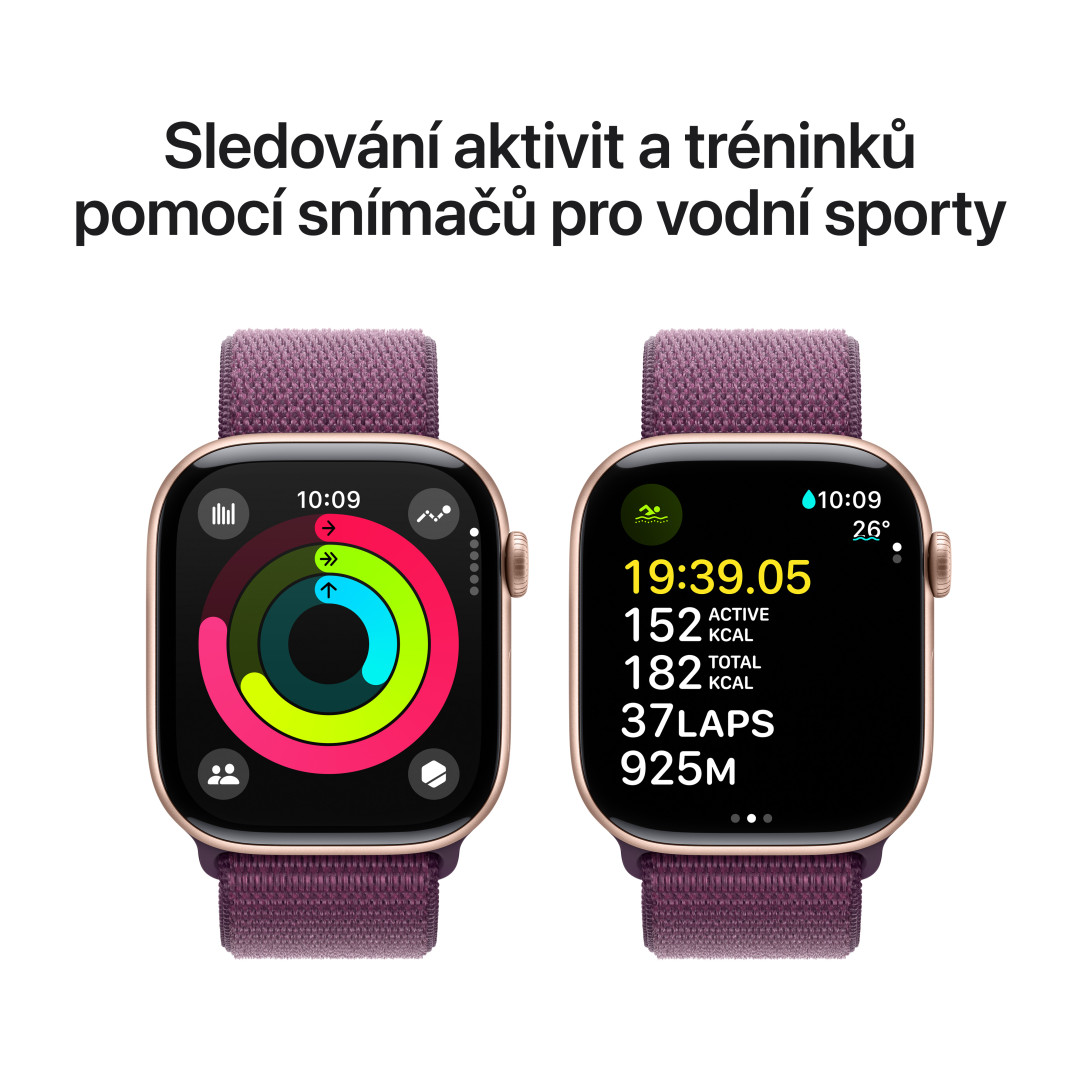 Apple Watch Series 10 GPS 42mm Rose Gold Aluminium Case with Plum Sport Loop (MWWK3QC/A)