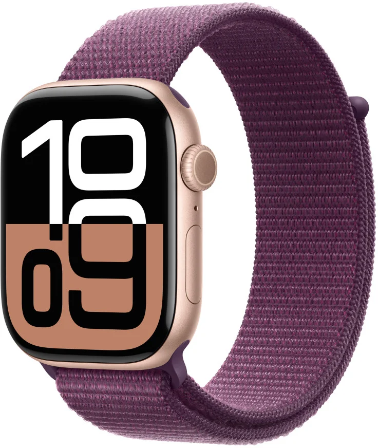 Apple Watch Series 10 GPS 42mm Rose Gold Aluminium Case with Plum Sport Loop (MWWK3QC/A)