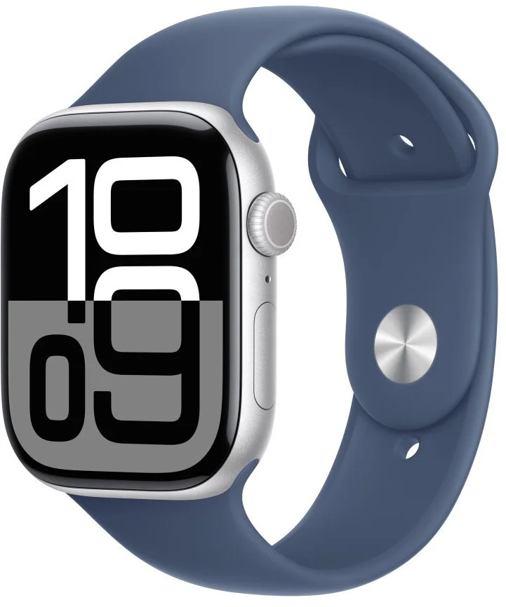 Apple Watch Series 10 GPS 46mm strieborné hliníkové puzdro so športovým denimovým remienkom - S/M (MWWL3QC/A)