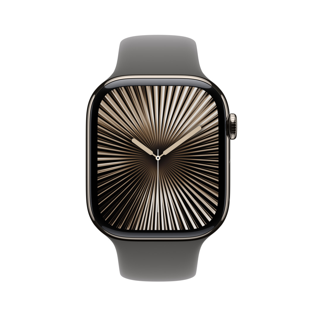 Apple Watch Series 10 GPS + Cellular 42 mm puzdro z prírodného titánu s kamenným športovým remienkom - M/L (MWXE3QC/A)