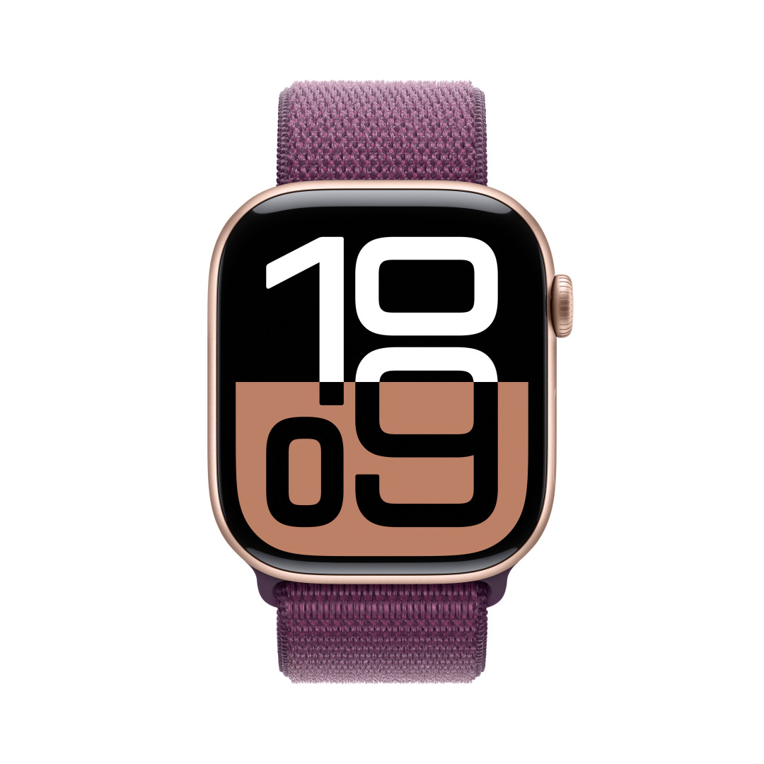 Apple Watch Series 10 GPS + Cellular 42mm Rose Gold Aluminium Case with Plum Sport Loop (MWXC3QC/A)