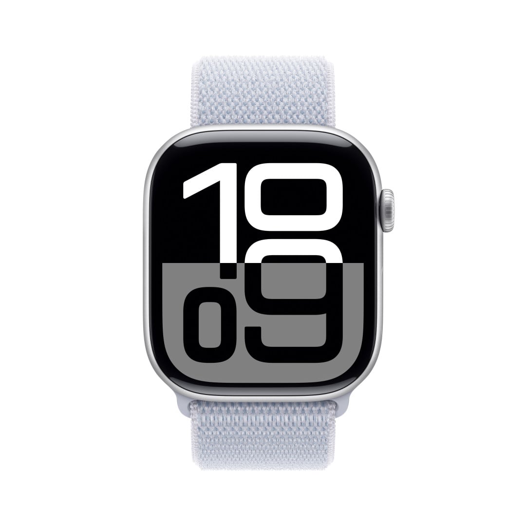 Apple Watch Series 10 GPS + Cellular 42mm Silver Aluminium Case with Blue Cloud Sport Loop (MWX53QC/A)