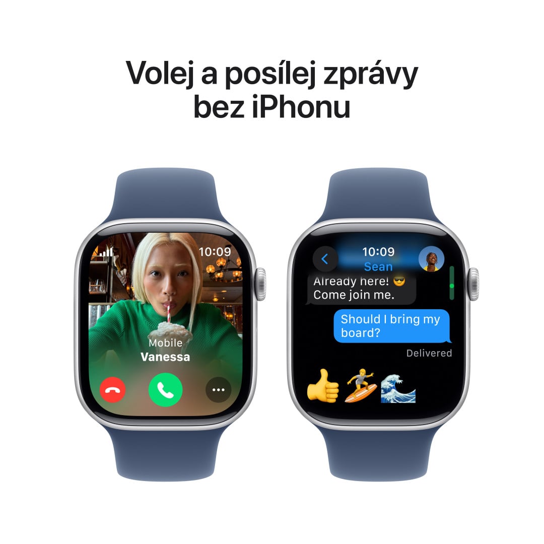 Apple Watch Series 10 GPS + Cellular 42mm Silver Aluminium Case with Denim Sport Band - S/M (MWX33QC/A)