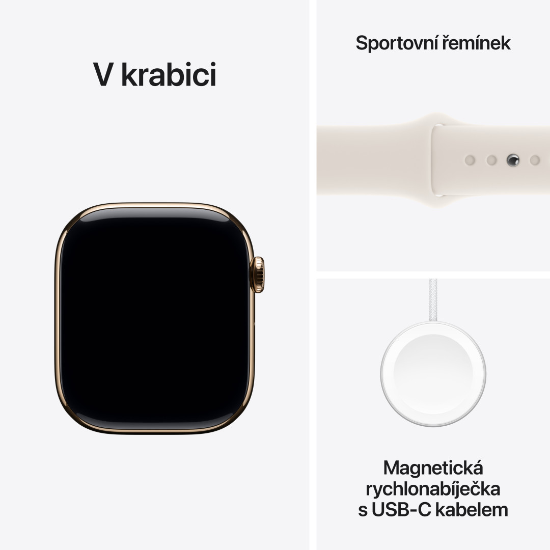 Apple Watch Series 10 GPS + Cellular 42mm zlaté titánové puzdro so športovým remienkom Starlight - M/L (MX073QC/A)