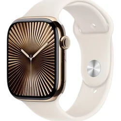 Apple Watch Series 10 GPS + Cellular 42mm zlaté titánové puzdro so športovým remienkom Starlight - S/M (MX063QC/A)