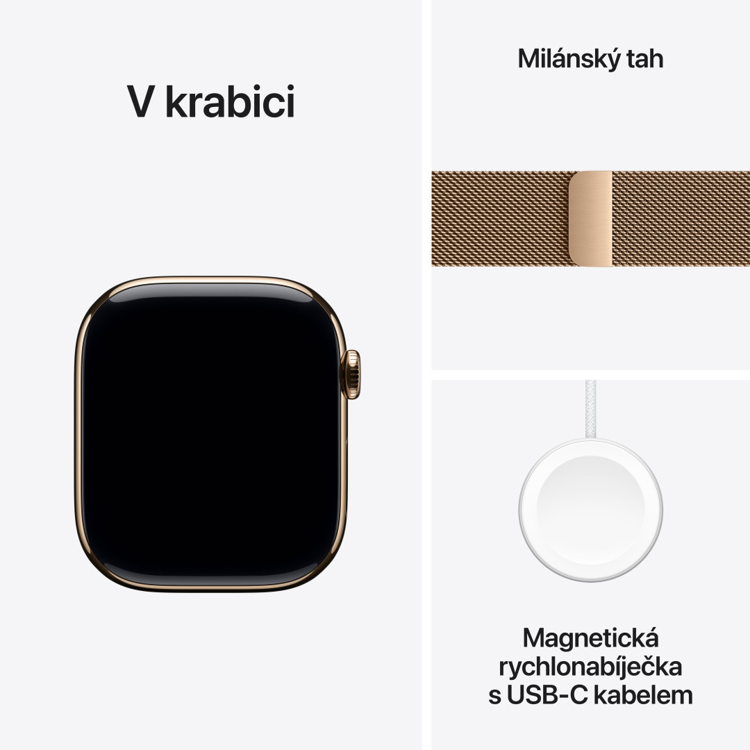 Apple Watch Series 10 GPS + Cellular 46mm Gold Titanium Case with Gold Milanese Loop - S/M (MC7T4QC/A)