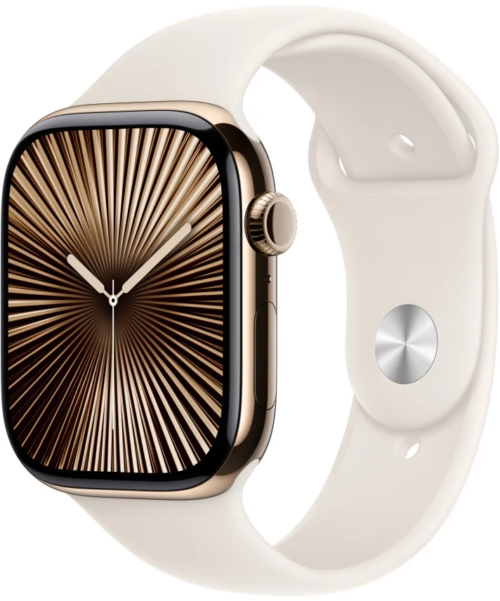 Apple Watch Series 10 GPS + Cellular 46mm Gold Titanium Case with Starlight Sport Band - M/L (MWYY3QC/A)
