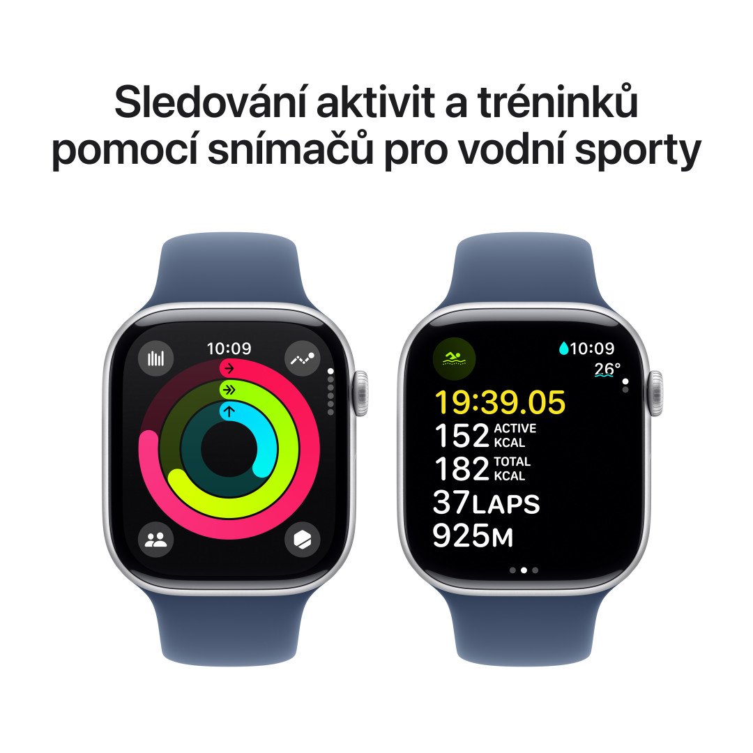 Apple Watch Series 10 GPS + Cellular 46mm Silver Aluminium Case with Denim Sport Band - S/M (MWY03QC/A)