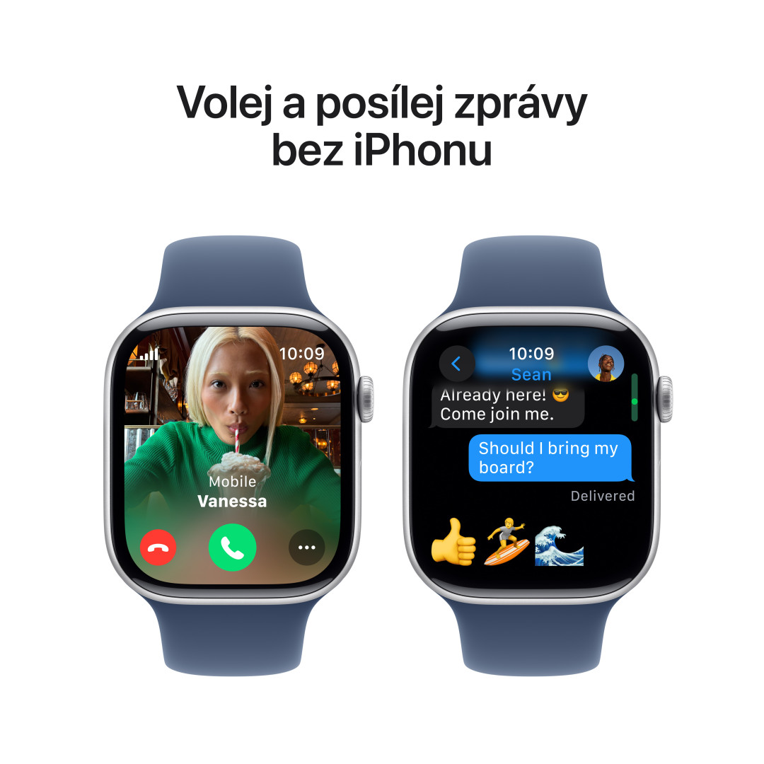 Apple Watch Series 10 GPS + Cellular 46mm strieborné hliníkové puzdro so športovým denimovým remienkom - M/L (MWY13QC/A)