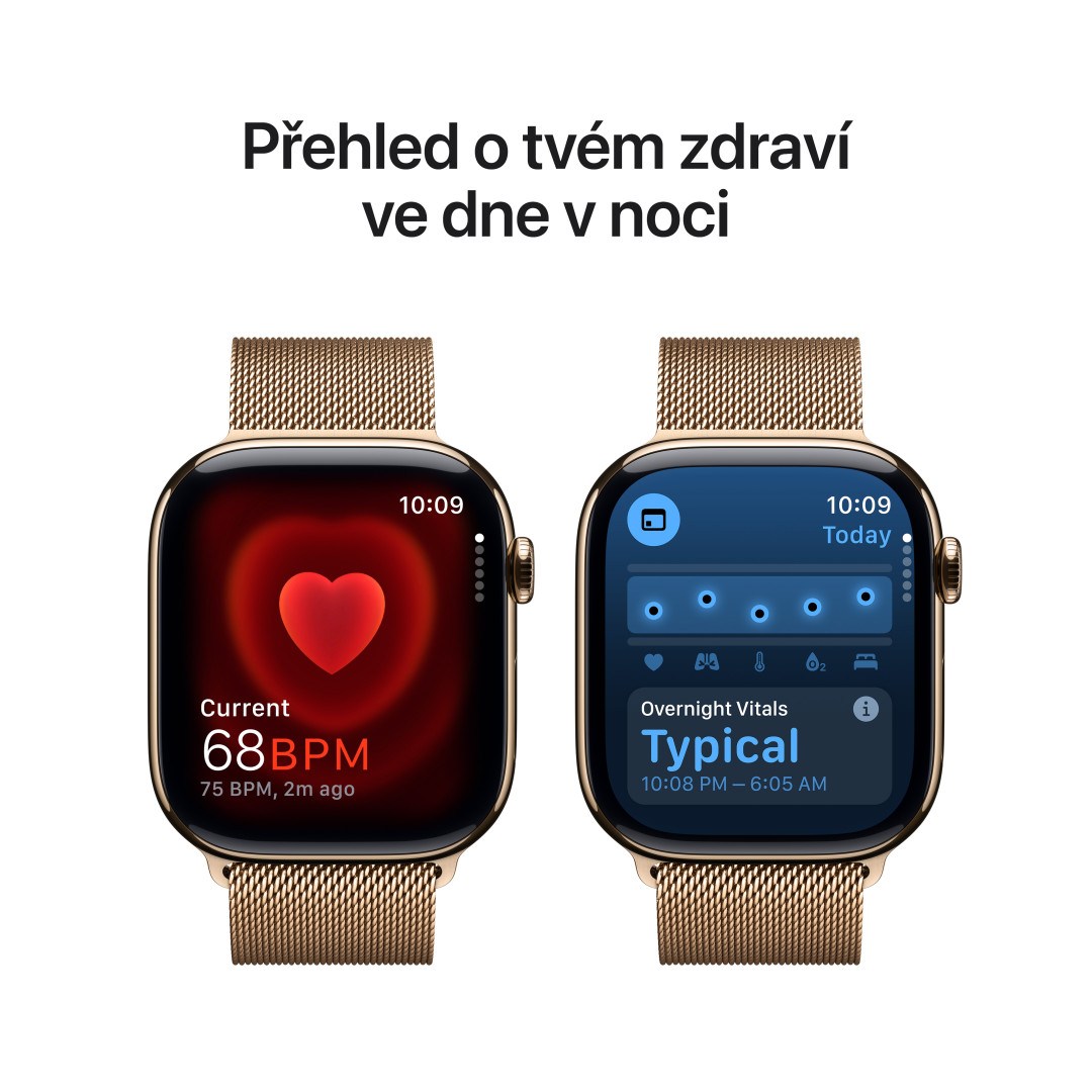 Apple Watch Series 10 GPS + Cellular 46mm zlaté titánové puzdro so zlatou milánskou slučkou - S/M (MC7T4QC/A)