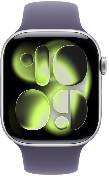 Apple Watch Series 11 GPS 42 mm strieborné puzdro Fialový športový remienok - S/M