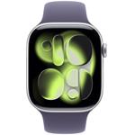 Apple Watch Series 11 GPS 42 mm strieborné puzdro Fialový športový remienok - S/M